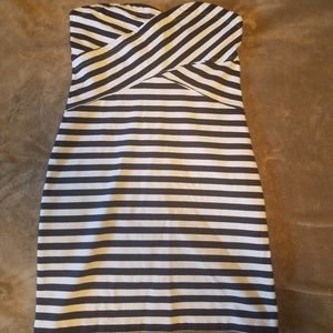 AE strapless navy and white striped dress